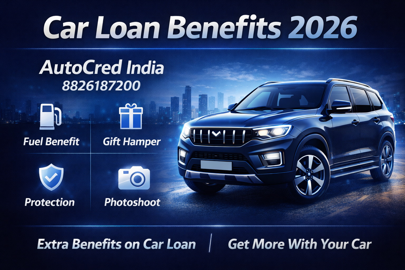 Exclusive car loan benefits by AutoCred India including PDI reimbursement fuel benefits and gift hamper