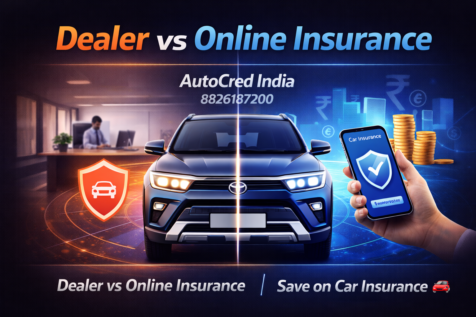 Car insurance comparison dealer vs online in India AutoCred India guide