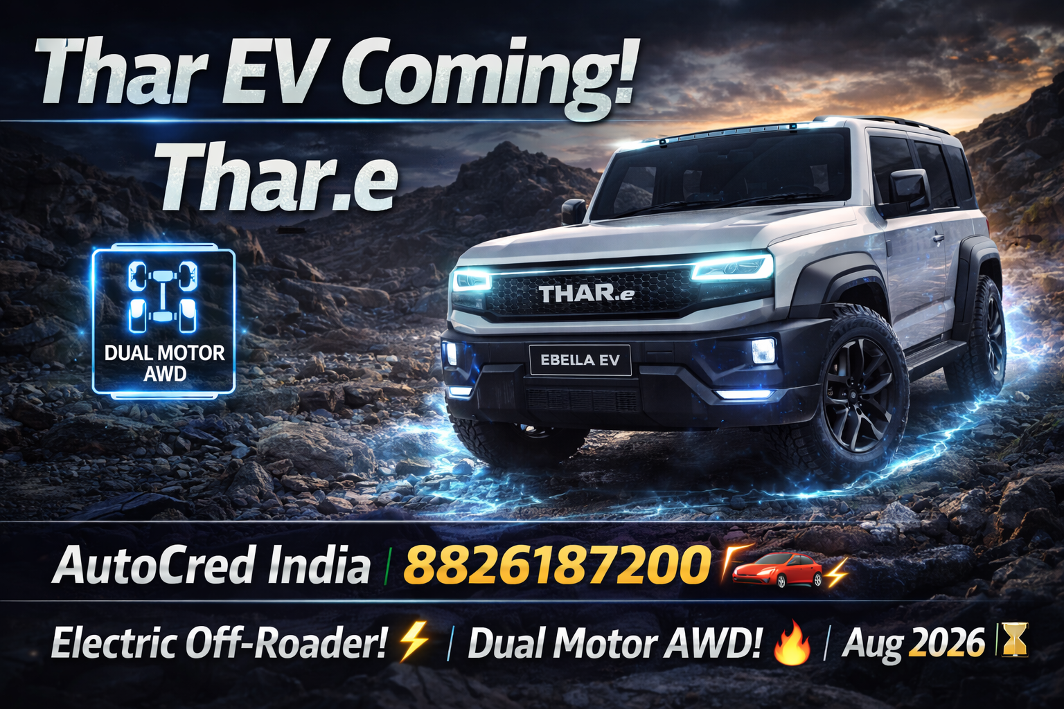 mahindra thar e thar ev august 2026 electric off roader dual motor awd