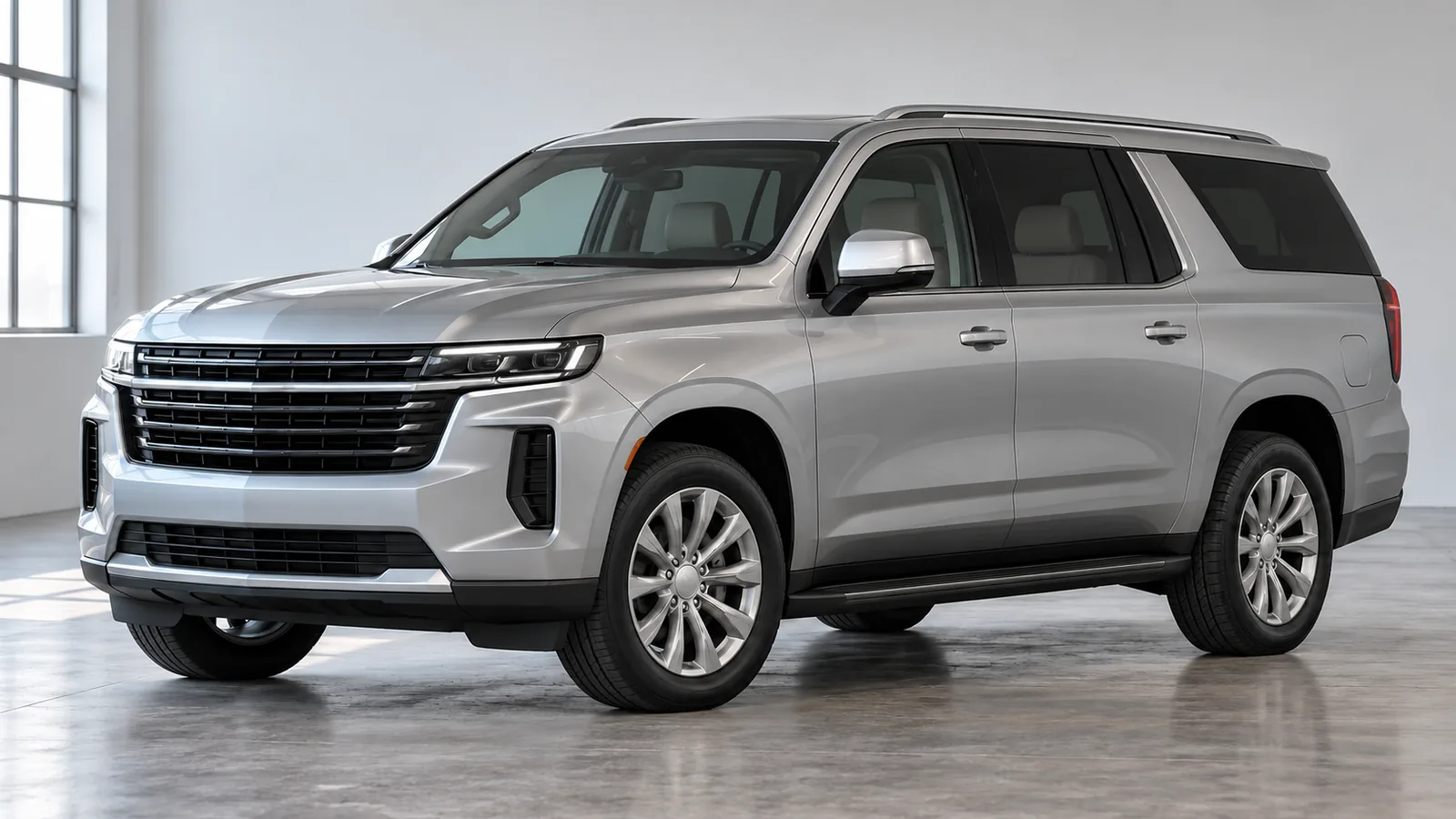 AI-generated illustration of a generic unbranded silver family SUV in a studio, not an actual General Motors vehicle