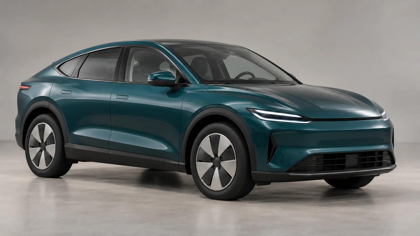 AI-generated generic unbranded teal electric crossover in a neutral studio, not an actual Kia EV6