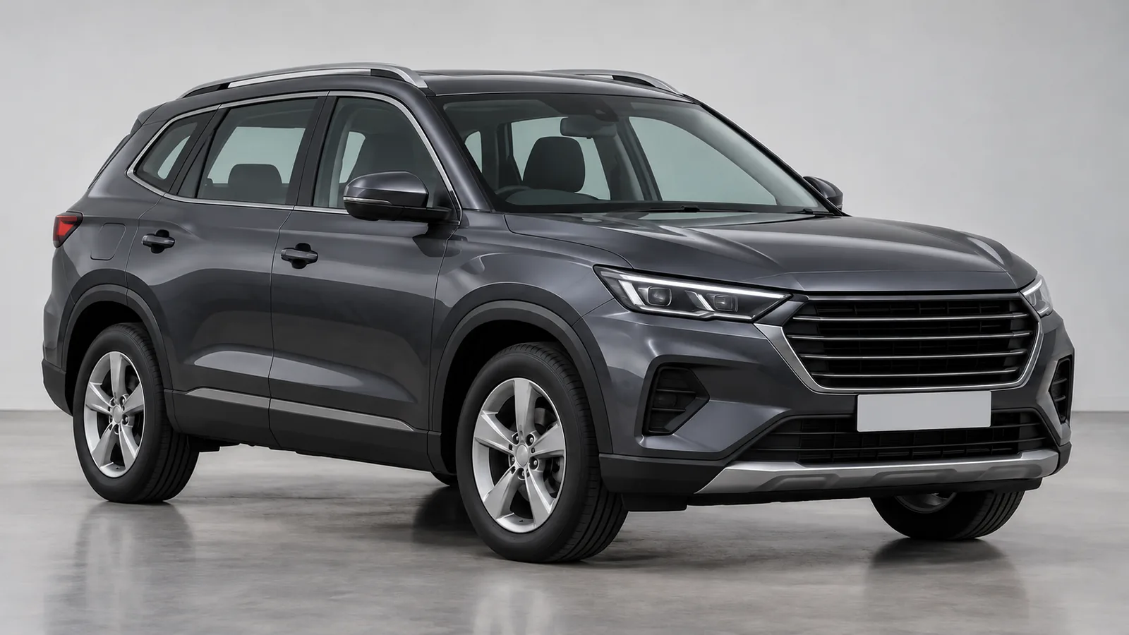 AI-generated generic charcoal SUV in a studio, not the Maruti Suzuki Victoris or its actual Aurum accessory kit